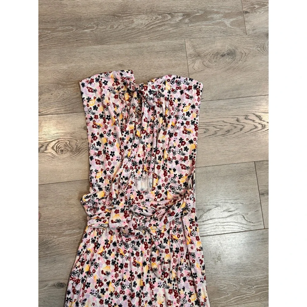 Free People Vibe Check Floral Wide Leg Jumpsuit‎ Mock Neck Tie Waist Medium M